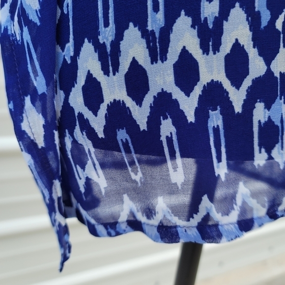 H&M SHEER Peasant BOHO Blouse Shirt Top 4 Small White Blue Kimono Sleeve Ruffle - Picture 2 of 10